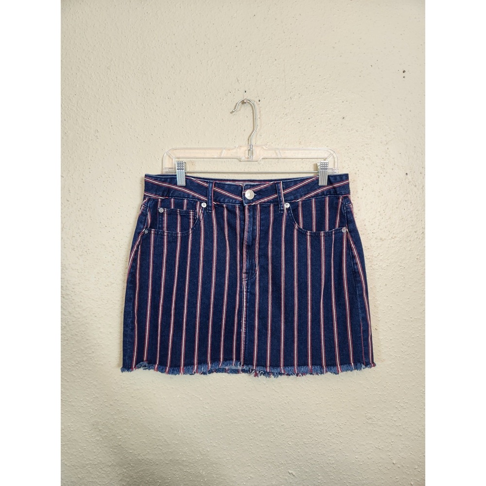 American Eagle Womens 12 Blue Striped Hi-Rise Mini Denim Skirt Super Stretch